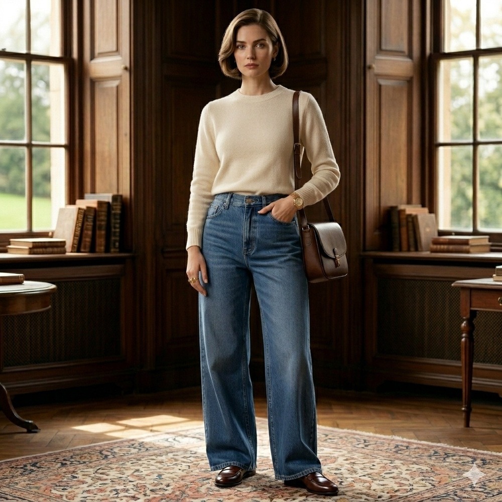 Sezane Denim Old Money Wide Leg High Waist Organic Cotton Blue‎ Jeans FR 36 US 4